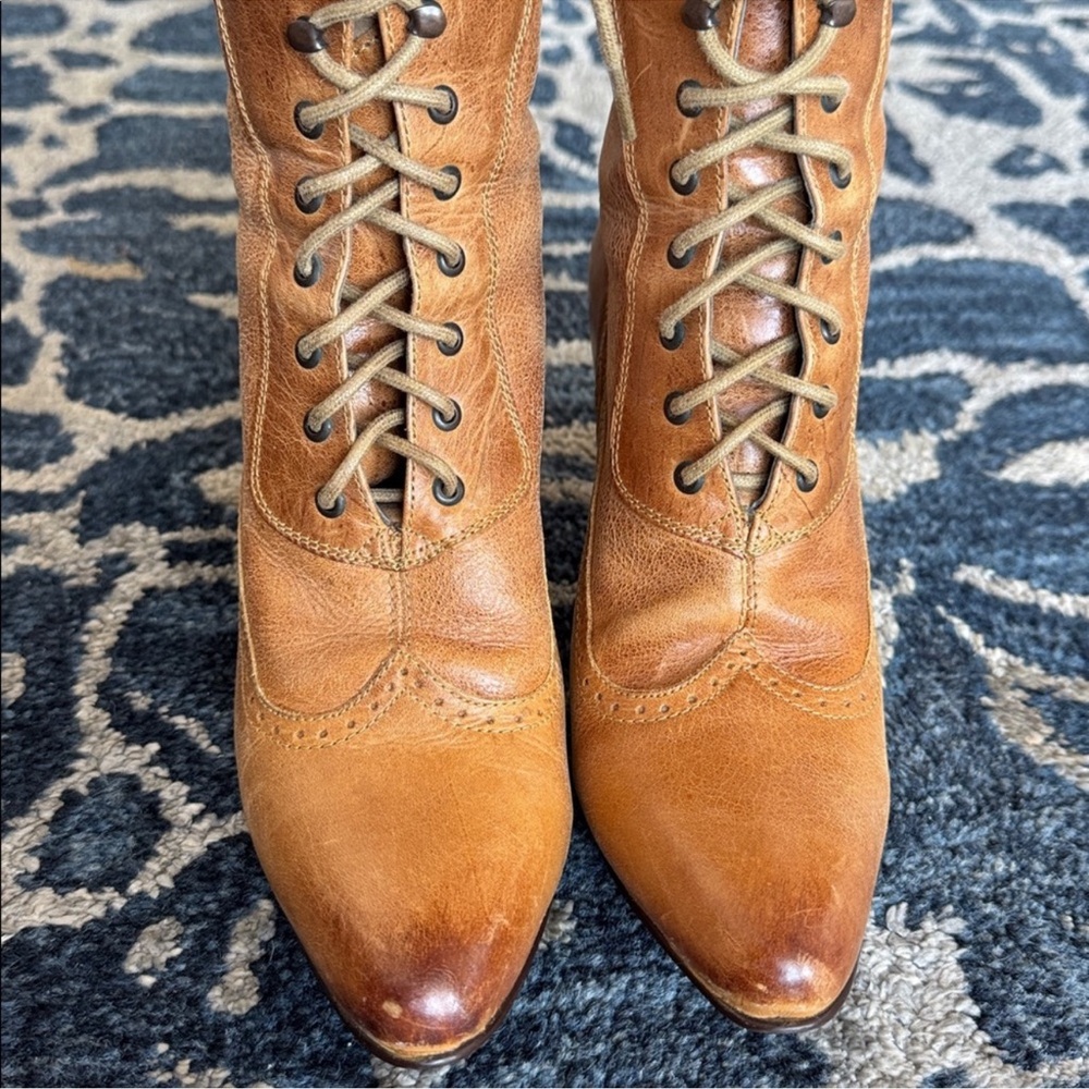 Oak Tree Farms Jasmine Leather Lace up Mid Calf Heeled Boots Sz 8.5 Brown Tan - Picture 4 of 13
